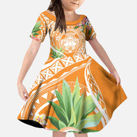 Aloha Hawaii Lanai Family Matching Short Sleeve Bodycon Dress and Hawaiian Shirt Frangipani Mix Pineapple LT7 Daughter's Dress Orange - Polynesian Pride
