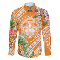 Aloha Hawaii Lanai Family Matching Short Sleeve Bodycon Dress and Hawaiian Shirt Frangipani Mix Pineapple LT7 Dad's Shirt - Long Sleeve Orange - Polynesian Pride