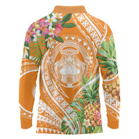 Aloha Hawaii Lanai Long Sleeve Polo Shirt Frangipani Mix Pineapple