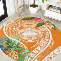 Aloha Hawaii Lanai Round Carpet Frangipani Mix Pineapple LT7 Orange - Polynesian Pride
