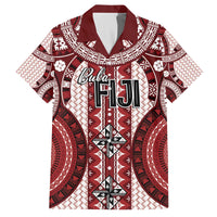Bula Fiji Vintage Family Matching Off The Shoulder Long Sleeve Dress and Hawaiian Shirt Scarlet Masi Motifs