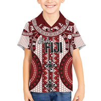 Bula Fiji Vintage Kid Hawaiian Shirt Scarlet Masi Motifs LT7 Kid Scarlet - Polynesian Pride