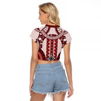 Bula Fiji Vintage Raglan Cropped T Shirt Scarlet Masi Motifs