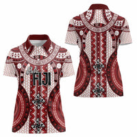 Bula Fiji Vintage Women Polo Shirt Scarlet Masi Motifs