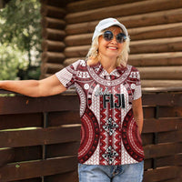 Bula Fiji Vintage Women Polo Shirt Scarlet Masi Motifs