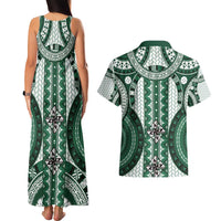Bula Fiji Vintage Couples Matching Tank Maxi Dress and Hawaiian Shirt Phthalo Green Masi Motifs