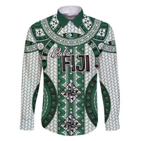 Bula Fiji Vintage Family Matching Short Sleeve Bodycon Dress and Hawaiian Shirt Phthalo Green Masi Motifs