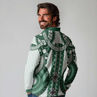 Bula Fiji Vintage Long Sleeve Polo Shirt Phthalo Green Masi Motifs