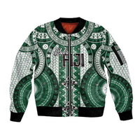 Bula Fiji Vintage Sleeve Zip Bomber Jacket Phthalo Green Masi Motifs LT7 Unisex Phthalo Green - Polynesian Pride