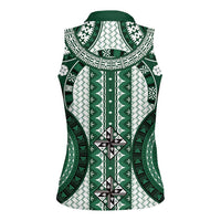 Bula Fiji Vintage Women Sleeveless Polo Shirt Phthalo Green Masi Motifs