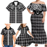 Hawai'i Paniolo Motif Black Family Matching Off Shoulder Maxi Dress and Hawaiian Shirt Floral Palaka Print LT7 - Polynesian Pride