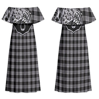 Hawai'i Paniolo Motif Black Family Matching Off Shoulder Maxi Dress and Hawaiian Shirt Floral Palaka Print LT7 Mom's Dress Black - Polynesian Pride