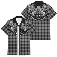 Hawai'i Paniolo Motif Black Family Matching Off Shoulder Maxi Dress and Hawaiian Shirt Floral Palaka Print LT7 Dad's Shirt - Short Sleeve Black - Polynesian Pride