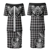Hawai'i Paniolo Motif Black Family Matching Puletasi and Hawaiian Shirt Floral Palaka Print LT7 Mom's Dress Black - Polynesian Pride