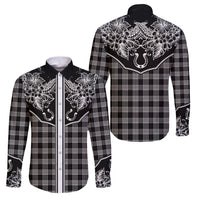 Hawai'i Paniolo Motif Black Family Matching Summer Maxi Dress and Hawaiian Shirt Floral Palaka Print LT7 Dad's Shirt - Long Sleeve Black - Polynesian Pride