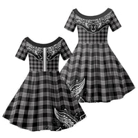 Hawai'i Paniolo Motif Black Family Matching Summer Maxi Dress and Hawaiian Shirt Floral Palaka Print LT7 Daughter's Dress Black - Polynesian Pride