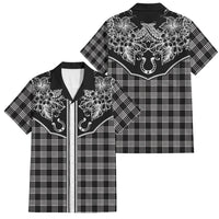 Hawai'i Paniolo Motif Black Family Matching Tank Maxi Dress and Hawaiian Shirt Floral Palaka Print LT7 Dad's Shirt - Short Sleeve Black - Polynesian Pride