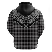 Hawai'i Paniolo Motif Black Zip Hoodie Floral Palaka Print LT7 - Polynesian Pride