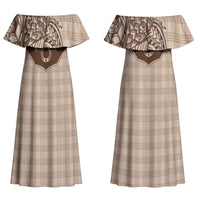 Hawai'i Paniolo Motif Leather Brown Family Matching Off Shoulder Maxi Dress and Hawaiian Shirt Floral Palaka Print LT7 Mom's Dress Brown - Polynesian Pride