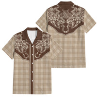 Hawai'i Paniolo Motif Leather Brown Family Matching Off Shoulder Short Dress and Hawaiian Shirt Floral Palaka Print LT7 Dad's Shirt - Short Sleeve Brown - Polynesian Pride