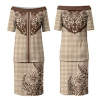 Hawai'i Paniolo Motif Leather Brown Family Matching Puletasi and Hawaiian Shirt Floral Palaka Print LT7 Mom's Dress Brown - Polynesian Pride
