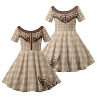 Hawai'i Paniolo Motif Leather Brown Family Matching Short Sleeve Bodycon Dress and Hawaiian Shirt Floral Palaka Print LT7 Daughter's Dress Brown - Polynesian Pride