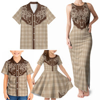 Hawai'i Paniolo Motif Leather Brown Family Matching Tank Maxi Dress and Hawaiian Shirt Floral Palaka Print LT7 - Polynesian Pride