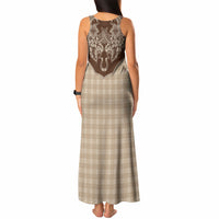 Hawai'i Paniolo Motif Leather Brown Tank Maxi Dress Floral Palaka Print