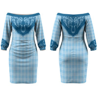 Hawai'i Paniolo Motif Deep Blue Family Matching Off The Shoulder Long Sleeve Dress and Hawaiian Shirt Floral Palaka Print LT7 Mom's Dress Navy Blue - Polynesian Pride