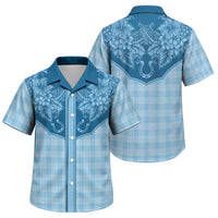 Hawai'i Paniolo Motif Deep Blue Family Matching Off The Shoulder Long Sleeve Dress and Hawaiian Shirt Floral Palaka Print LT7 Son's Shirt Navy Blue - Polynesian Pride