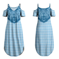 Hawai'i Paniolo Motif Deep Blue Family Matching Summer Maxi Dress and Hawaiian Shirt Floral Palaka Print LT7 Mom's Dress Navy Blue - Polynesian Pride