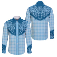 Hawai'i Paniolo Motif Deep Blue Family Matching Summer Maxi Dress and Hawaiian Shirt Floral Palaka Print LT7 Dad's Shirt - Long Sleeve Navy Blue - Polynesian Pride