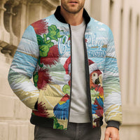 Have A Very Beach Christmas Bomber Puffer Jacket Parrot By Lehua Flower - Polynesian Pride