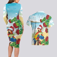Have A Very Beach Christmas Couples Matching Long Sleeve Bodycon Dress and Hawaiian Shirt Parrot By Lehua Flower - Polynesian Pride