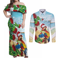 Have A Very Beach Christmas Couples Matching Off Shoulder Maxi Dress and Long Sleeve Button Shirt Parrot By Lehua Flower - Polynesian Pride