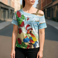 Have A Very Beach Christmas Cross Shoulder Shirt Parrot By Lehua Flower - Polynesian Pride