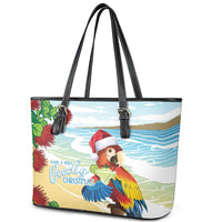 Have A Very Beach Christmas Leather Tote Bag Parrot By Lehua Flower - Polynesian Pride