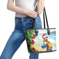 Have A Very Beach Christmas Leather Tote Bag Parrot By Lehua Flower - Polynesian Pride