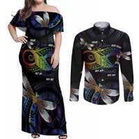 Personalised Polynesian Memorial Couples Matching Off Shoulder Maxi Dress and Long Sleeve Button Shirt Your Wings Were Ready But My Heart Was Not