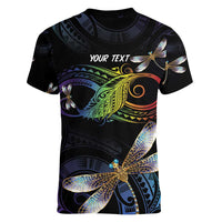 Personalised Polynesian Memorial Women V-Neck T-Shirt Your Wings Were Ready But My Heart Was Not