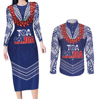 Toa Samoa Rugby Custom Couples Matching Long Sleeve Bodycon Dress and Long Sleeve Button Shirt Ulafala Mix Nifo'oti - Polynesian Pride