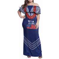 Toa Samoa Rugby Custom Family Matching Off Shoulder Maxi Dress and Hawaiian Shirt Ulafala Mix Nifo'oti - Polynesian Pride