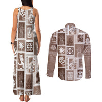 Hawaii Christmas Retro Patchwork Couples Matching Tank Maxi Dress and Long Sleeve Button Shirt Brown LT7 - Polynesian Pride