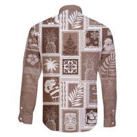 Hawaii Christmas Retro Patchwork Family Matching Long Sleeve Bodycon Dress and Hawaiian Shirt Brown LT7 - Polynesian Pride