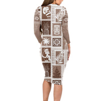Hawaii Christmas Retro Patchwork Long Sleeve Bodycon Dress Brown LT7 - Polynesian Pride