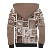 Hawaii Christmas Retro Patchwork Sherpa Hoodie Brown LT7 - Polynesian Pride