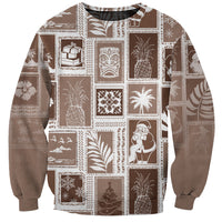 Hawaii Christmas Retro Patchwork Sweatshirt Brown LT7 Unisex Brown - Polynesian Pride