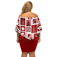 Hawaii Christmas Retro Patchwork Family Matching Off Shoulder Short Dress and Hawaiian Shirt Red LT7 - Polynesian Pride