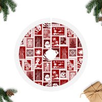 Hawaii Christmas Tree Skirt Retro Patchwork - Red LT7 Fringed Tree Skirts Red - Polynesian Pride