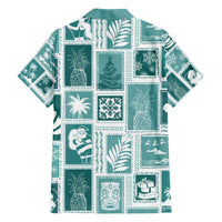 Hawaii Christmas Retro Patchwork Family Matching Short Sleeve Bodycon Dress and Hawaiian Shirt Teal LT7 - Polynesian Pride